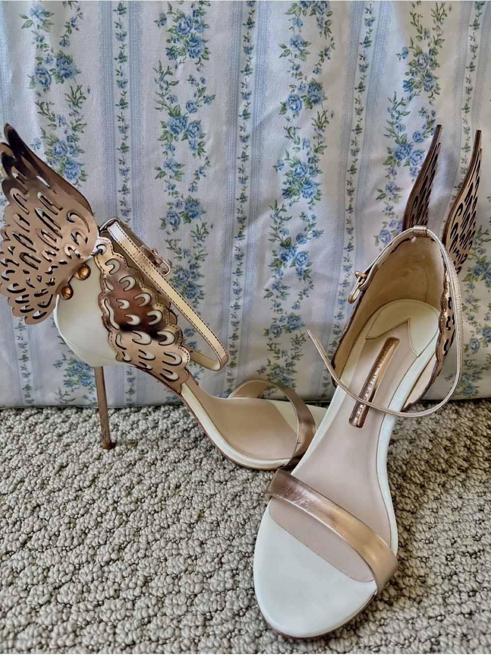 Sophia Webster Cream and Rose Gold Winged Stiletto Sandals